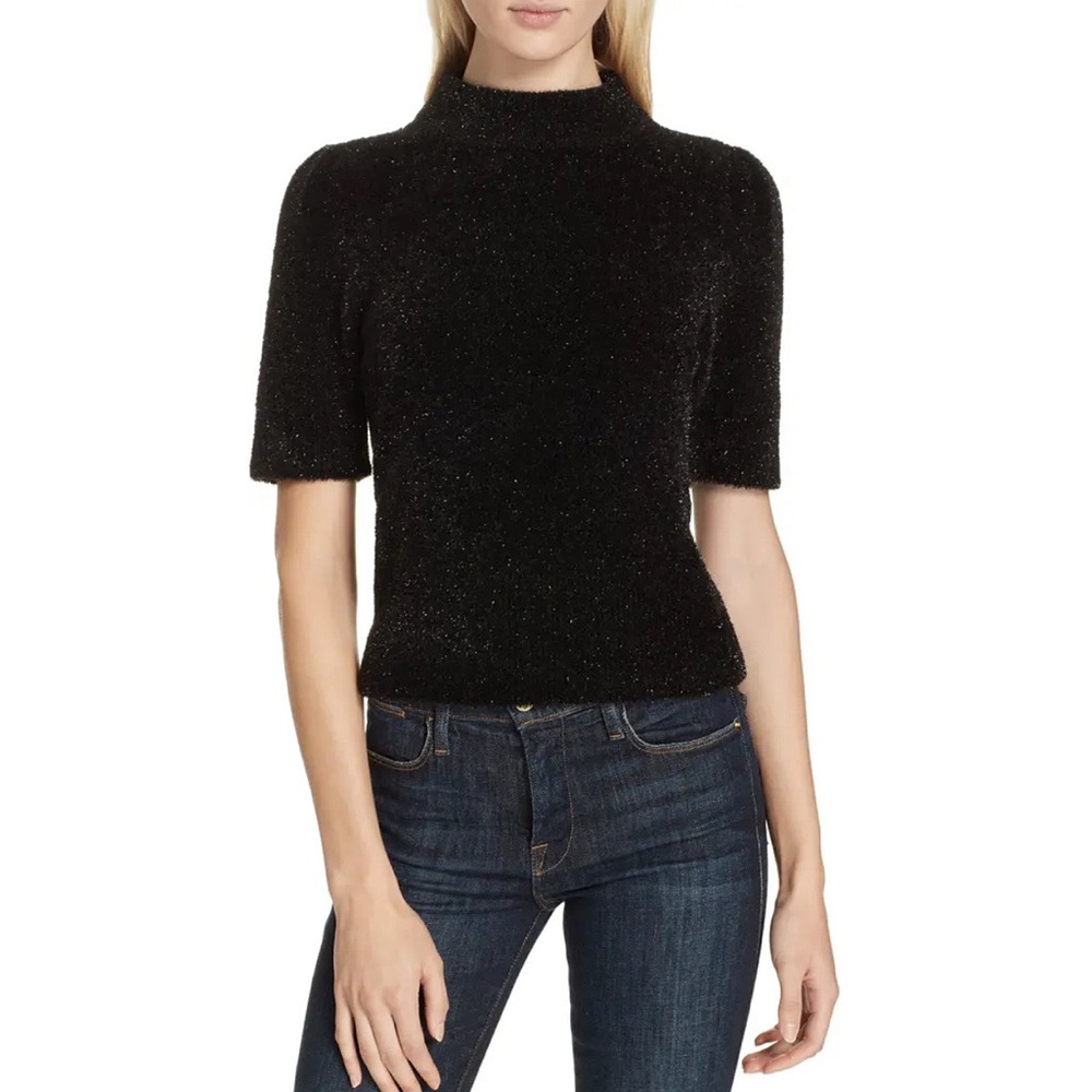 Kate Spade Metallic Black Texture Short Sleeve Sweater